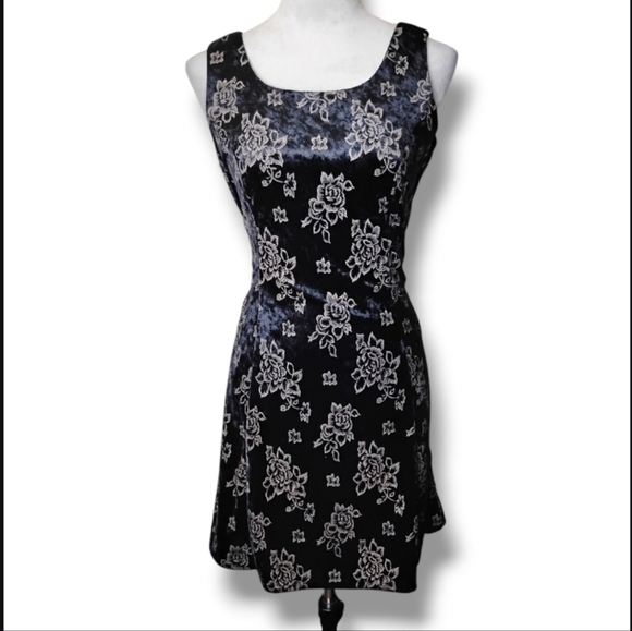 Vintage DBY Burnout Velvet Floral Mini Dress S 90s Club Mood - Picture 1 of 7